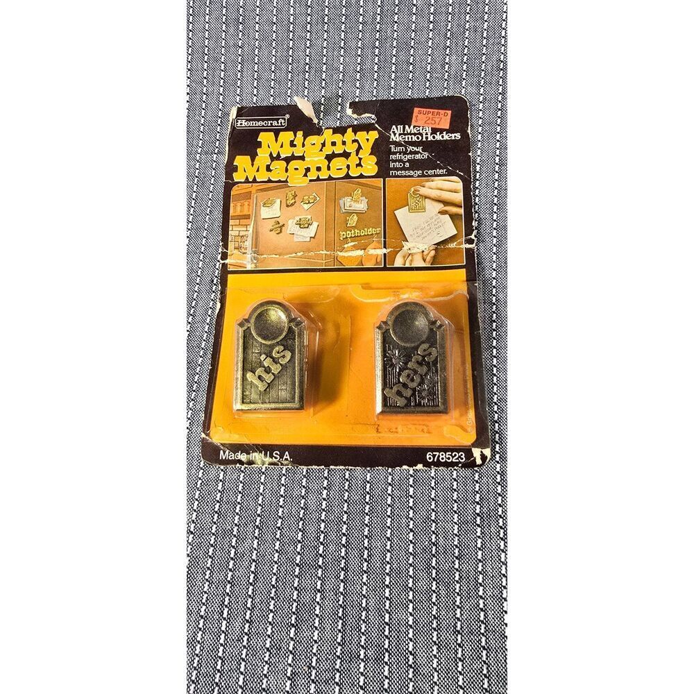 Vintage Homecraft Mighty Magnets HIS & HERS Refrigerator Memo Holders